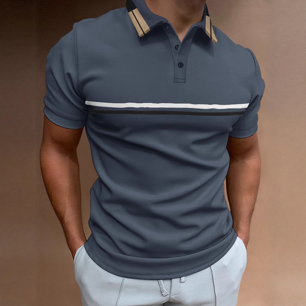 Polo men's – Slim fit – Breathable fabric – Chest stripes – Textured collar