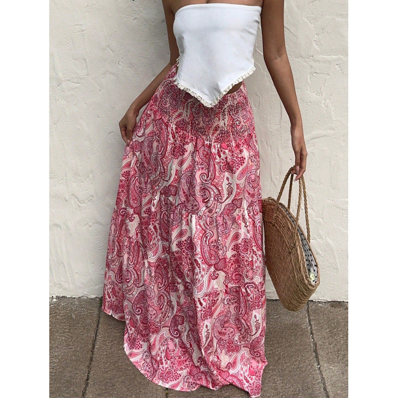 Jupe longue femme – Coupe fluide – Taille élastique – Motif cachemire – Coton léger