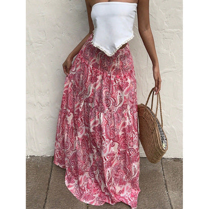 Jupe longue femme – Coupe fluide – Taille élastique – Motif cachemire – Coton léger