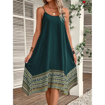 Robe femme – Coupe évasée fluide – coton léger – Bretelles fines – Ourlet bohème