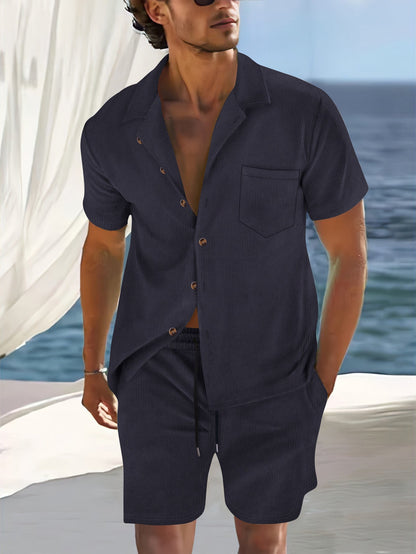 Ensemble chemise homme – Coupe décontractée – Coton léger – Rayures verticales