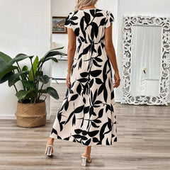 Robe longue femme – Coupe portefeuille – Tissu respirant – Motif floral élégant
