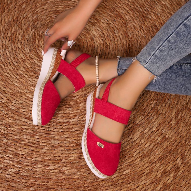 Sandales compensées femme – Bout fermé – Brides larges – Semelle jute – Style décontracté