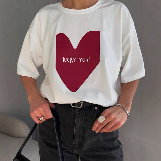 T-shirt femme – Coton doux – Coupe oversize – Manches courtes – Imprimé graphique