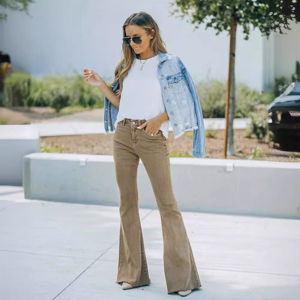 Women's bootcut jeans – High rise – Flared leg – Ankle length – Denim