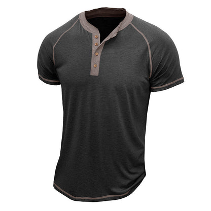 Chemise Henley homme – Coton mélangé – Coupe régulière – Manches courtes – Détails contrastés