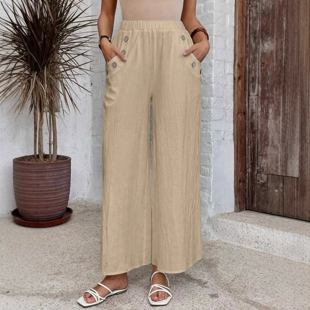Pantalon femme large coupe courte – Léger – Taille élastique
