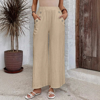 Pantalon femme large coupe courte – Léger – Taille élastique