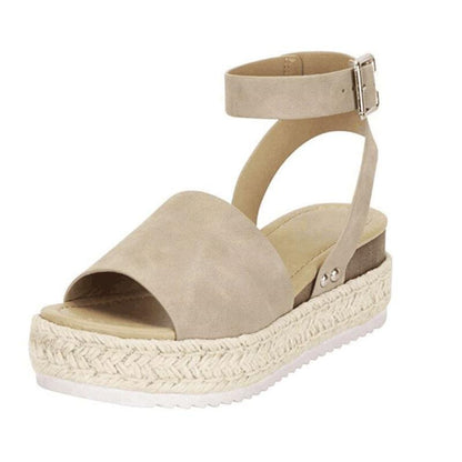 Sandales compensées femme – Semelle plateforme – Bout ouvert – Bride cheville réglable