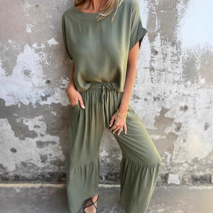 Ensemble Femme Deux Pièces – Lin et Coton – Coupe Décontractée – Manches Courtes
