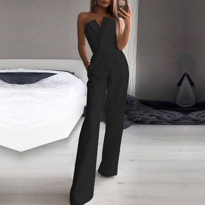 Combinaison Femme – Coupe Ajustée – Encolure Asymétrique – Jambes Larges Élégantes