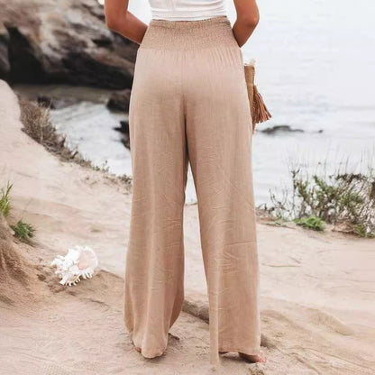 Pantalon large femme – Coupe ample – Tissu respirant – Taille élastique confortable