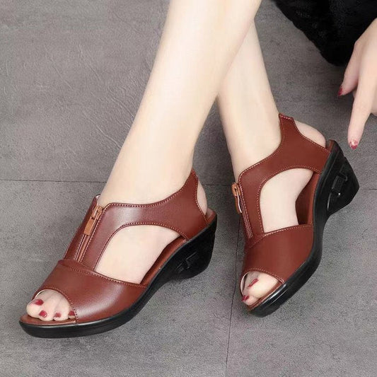 Sandales compensées femme – Bout ouvert – Fermeture zippée – Design respirant élégant
