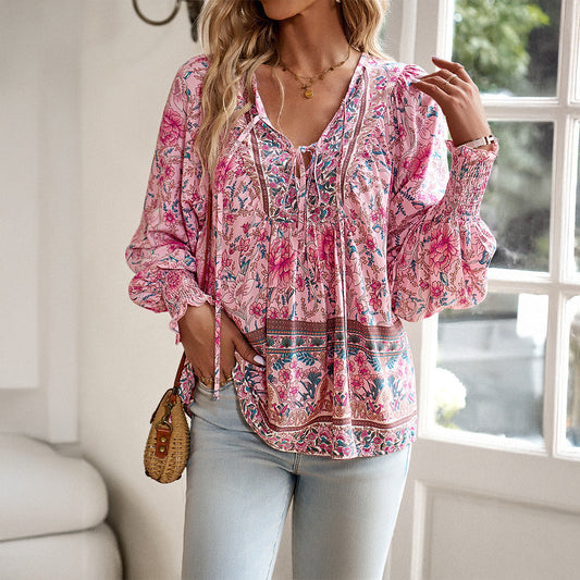Blouse femme – Rayon léger – Coupe ample – Manches longues – Style bohème chic
