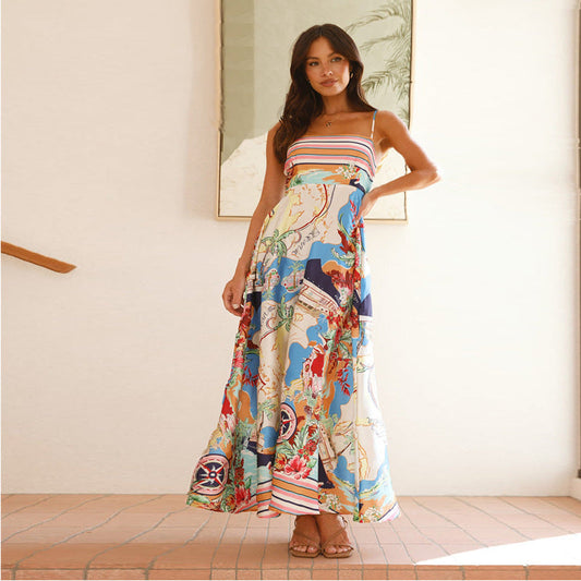 Robe longue sans manches femme – Coupe fluide évasée – Fibres naturelles – Imprimée