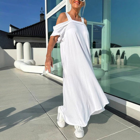 Robe longue femme – Épaules dénudées – Coupe ample – Coton