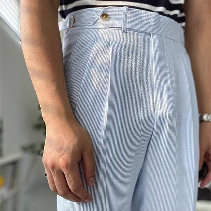 Pantalon homme droit – Taille haute – Tissu respirant texturé – Finitions élégantes