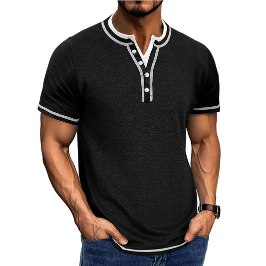 Chemise Henley Homme – Coton – Patte de Boutonnage – Manches Courtes