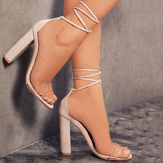 Sandales à talons femme – Bout ouvert – Talon bloc – Lanières cheville croisées