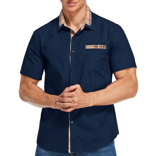 Chemise homme manches courtes – Coupe slim – Coton doux – Détails à carreaux