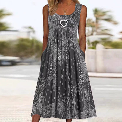 Robe longue femme – Coupe évasée fluide – Imprimé bandana – Tissu respirant – Poches