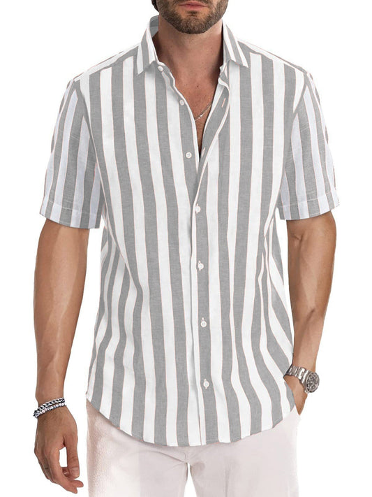 Chemise homme – Coupe décontractée – Manches courtes – Coton – Rayures verticales