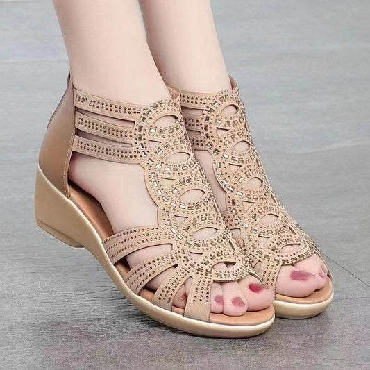 Sandales femme – Talon moyen – Bout ouvert – Design ajouré élégant