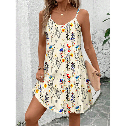 Robe femme – Coupe trapèze fluide – Bretelles réglables – Motif fleuri – Coton léger
