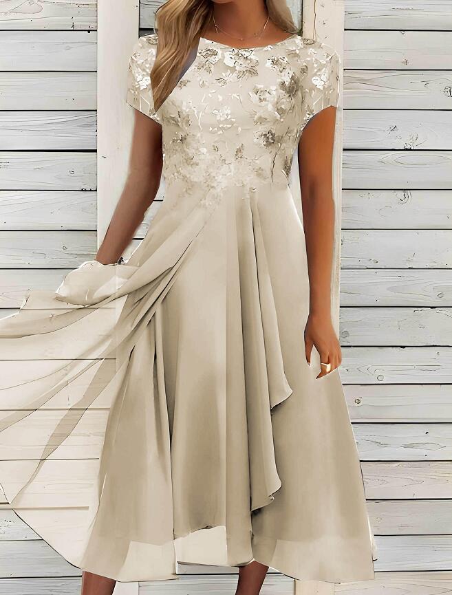 Robe fluide élégante en A pour femme avec superposition de dentelle florale