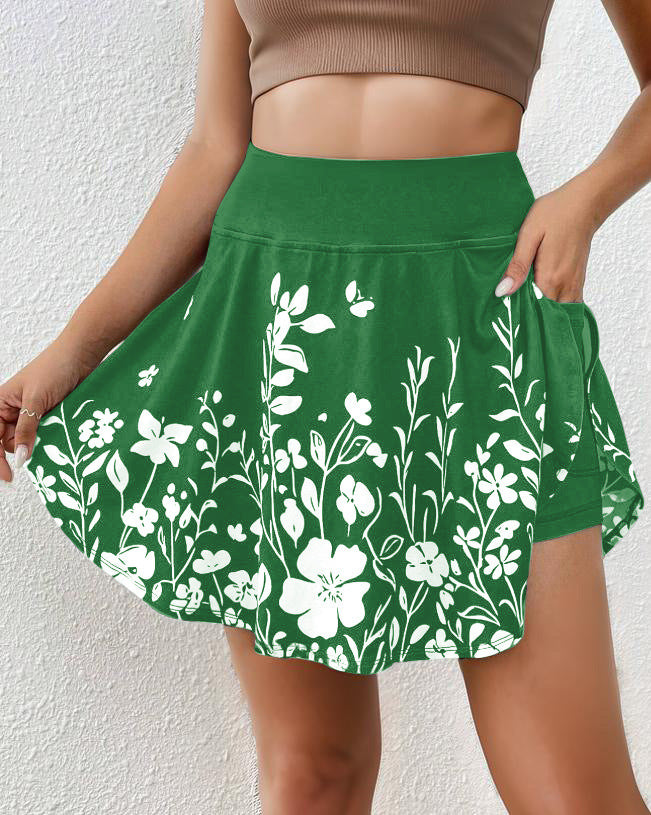 Jupe-Short Femme – Imprimé Fleuri – Taille Élastique – Coupe Ample