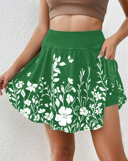 Jupe-Short Femme – Imprimé Fleuri – Taille Élastique – Coupe Ample