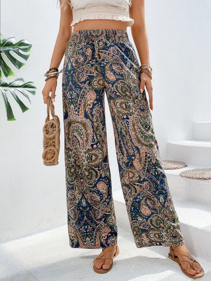 Pantalon Femme Large – Taille Élastique – Tissu Respirant – Motif Bohème