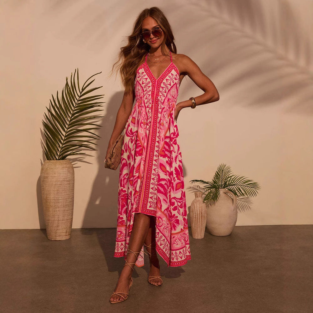 Robe longue femme – Décolleté en V – Bretelles fines – Coupe évasée