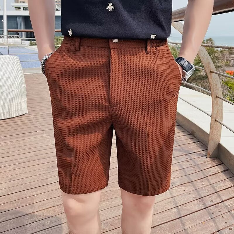 Short chino homme – Coupe slim – Tissu structuré – Poches latérales – Fermeture bouton