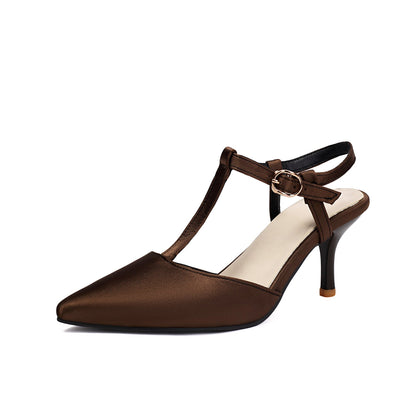 Sandales à talons femme – Bout pointu – Tige en T – Finition lisse élégante