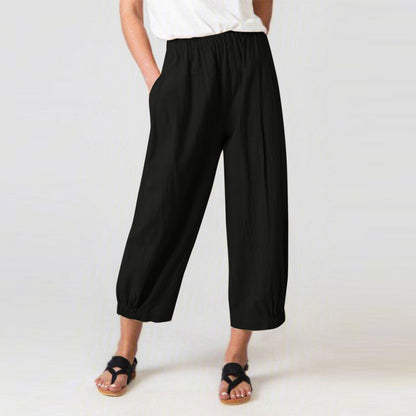 Pantalon Harem Femme – Taille Haute Élastique – Coupe Ample Croppée