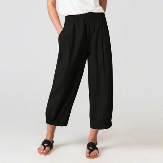 Pantalon Harem Femme – Taille Haute Élastique – Coupe Ample Croppée