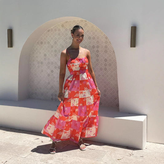 Robe longue femme – Coupe fluide – Bretelles fines – Coton – Style décontracté