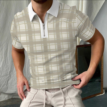 Polo for men – Slim fit – Checked pattern – Zip collar short sleeves