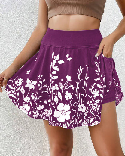 Jupe-Short Femme – Imprimé Fleuri – Taille Élastique – Coupe Ample