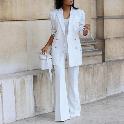 Ensemble pantalon blazer femme – Coupe droite – Veste boutonnée – Jambe large fluide