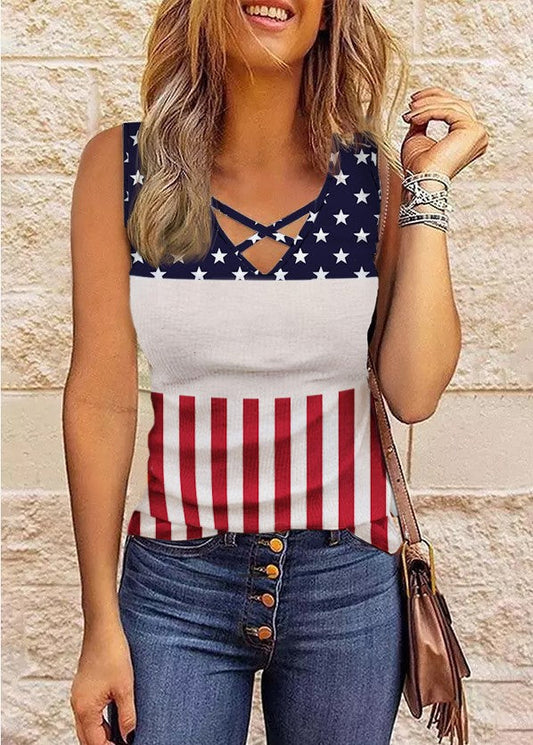 Top femme croisé – Coupe slim – Sans manches – Coton – Décolleté croisé