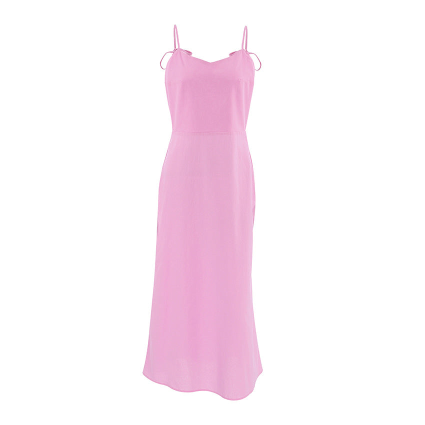 Robe femme – Lin et coton – Coupe évasée – Bretelles réglables – Longueur maxi