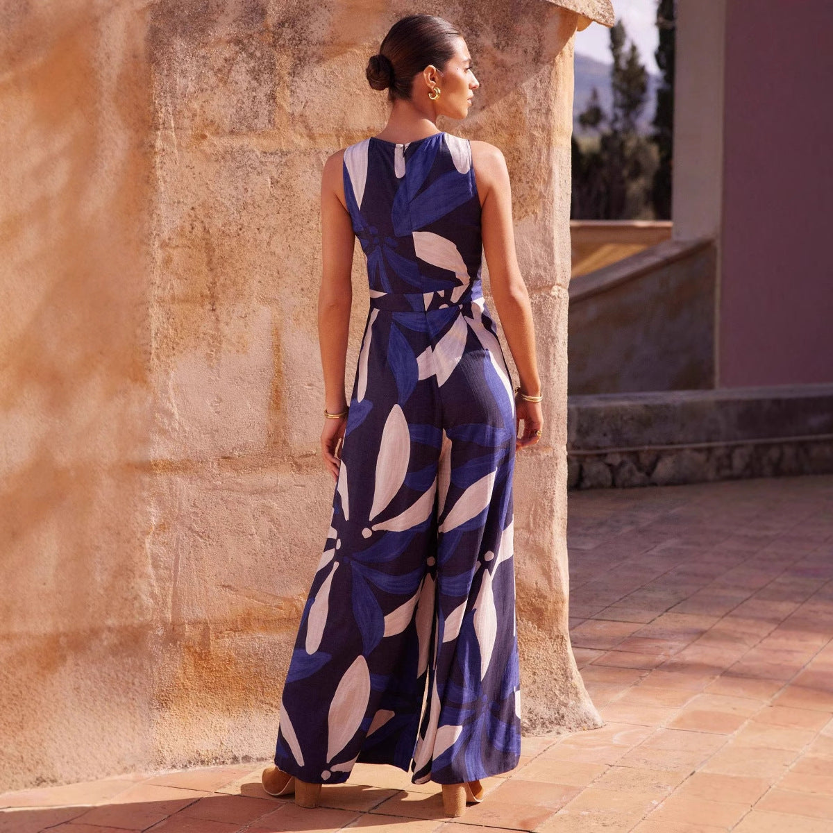 Combinaison femme – Coupe ample – Sans manches – Imprimé abstrait