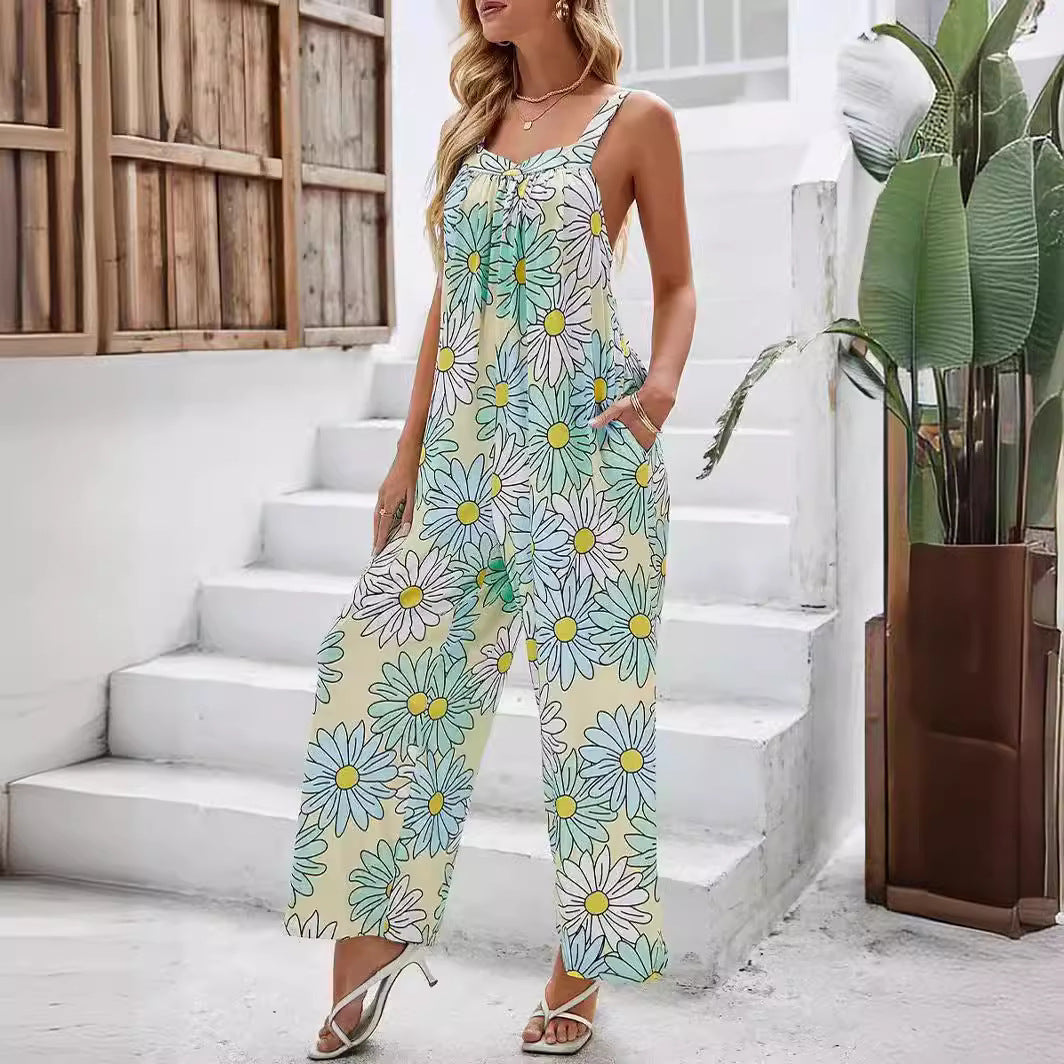 Combinaison femme – Coupe ample – Jambe large – Tissu respirant – Imprimé décontracté