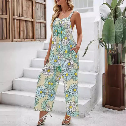 Combinaison femme – Coupe ample – Jambe large – Tissu respirant – Imprimé décontracté
