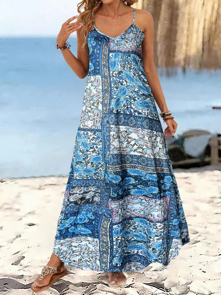 Robe longue femme – Imprimé fleuri – Bretelles fines – Coton