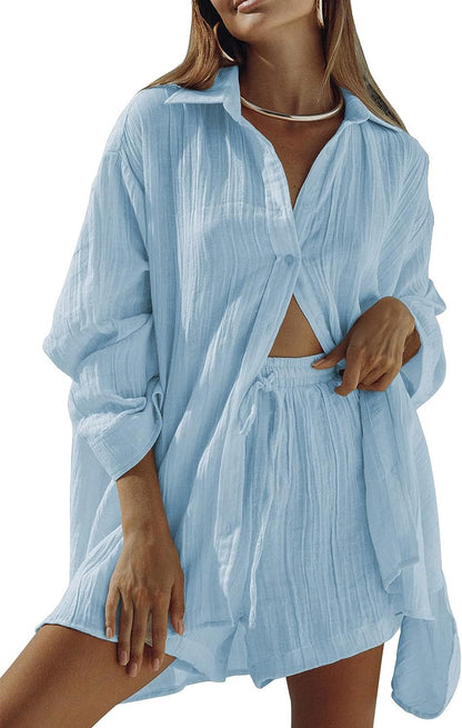 Ensemble deux pièces pour femme - Top à manches longues ample - Taille élastiquée pour une coupe décontractée