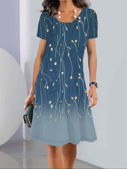 Robe femme évasée – Imprimé fleuri – Manches courtes – Coton – Longueur genou