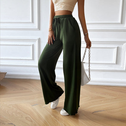 Pantalon large femme – Tissu léger et respirant – Taille élastique avec cordon – Poches côté